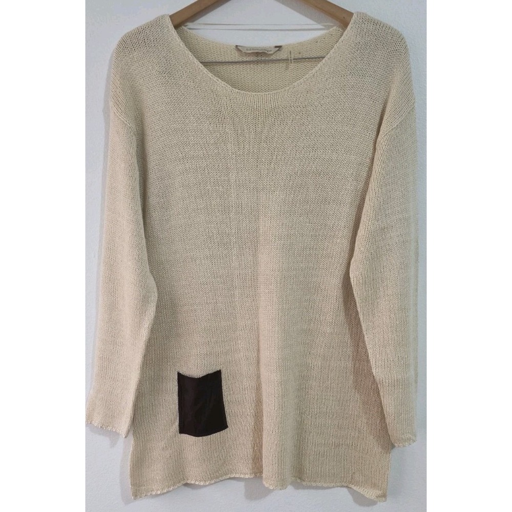 Soft Surroundings Cozy Sweater Tunic Ivory Pullover Pocket Long Sleeve Sz XL